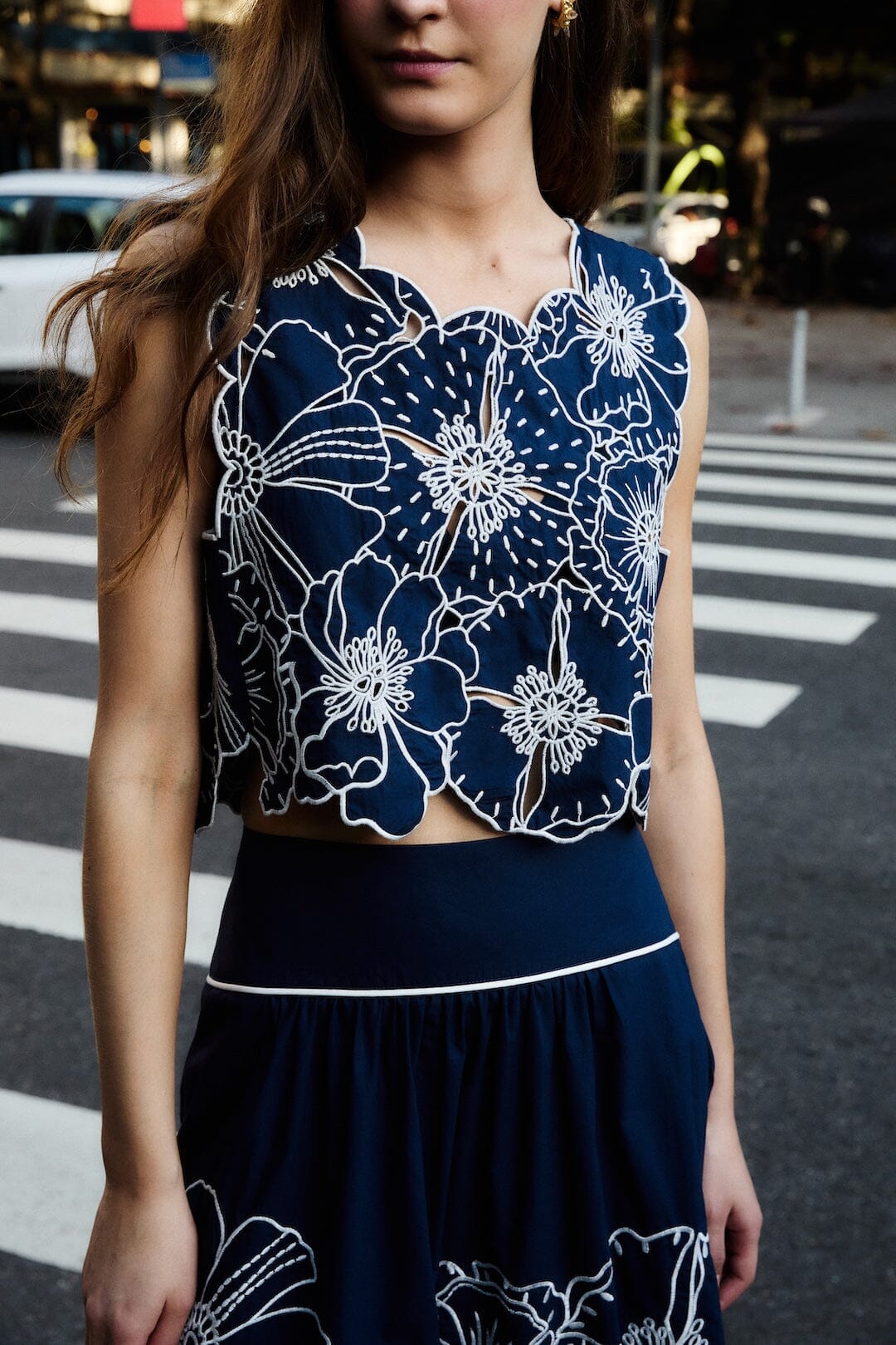 FARM Rio Shop Blue Flowers Richelieu Organic Cotton Crop Top