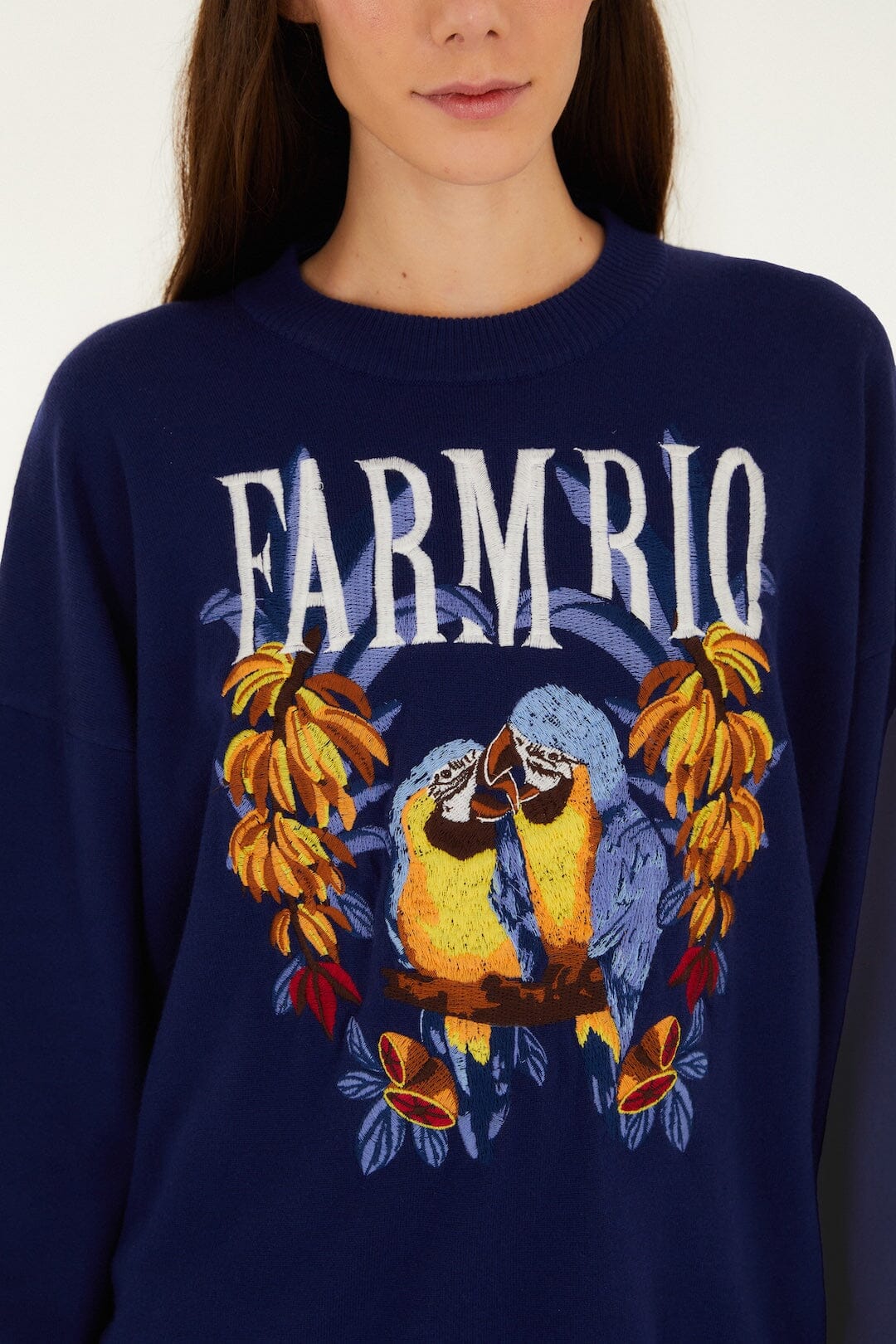 FARM Rio Shop Dark Blue Love Birds Embroidered Sweater