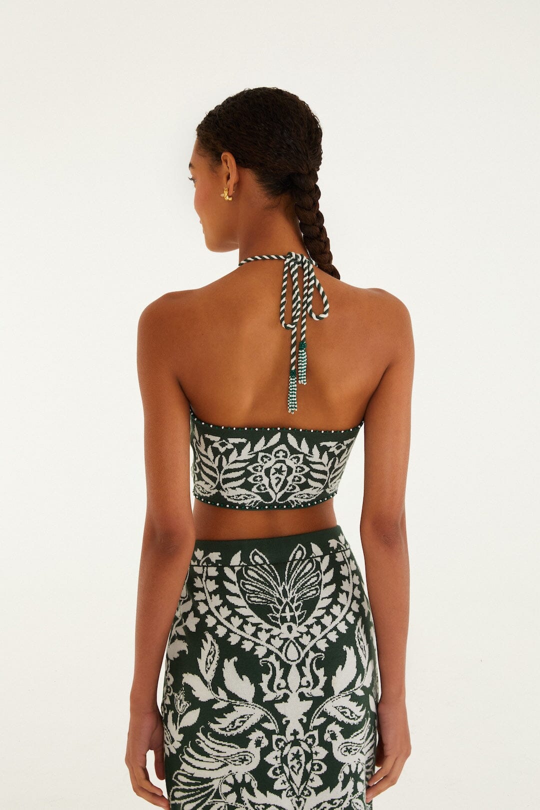 FARM Rio Shop Dark Green Miranda Beaded Knit Top