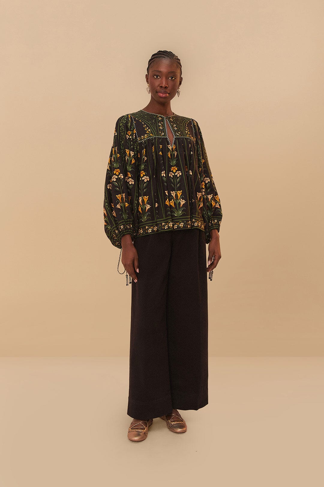 FARM Rio Sale by Type Black Twill Belted Wide Pants