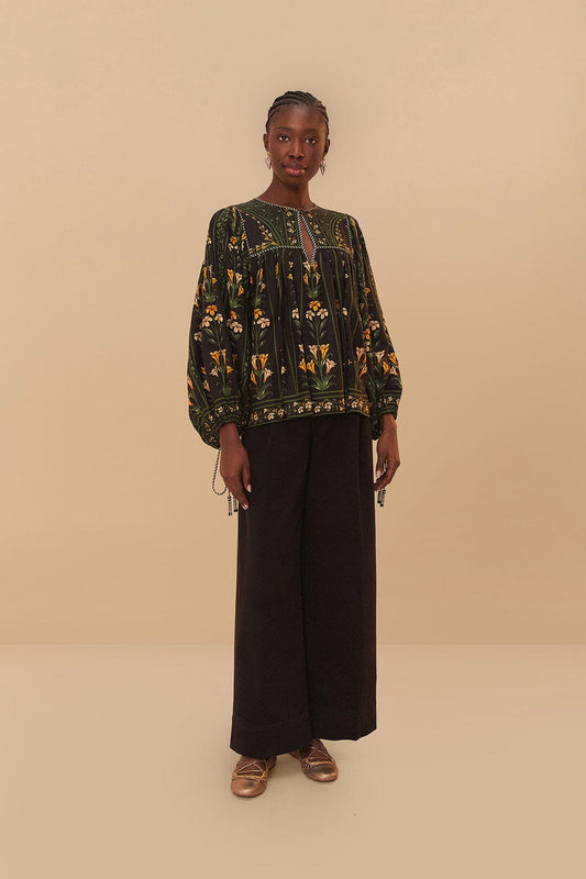 FARM Rio Sale by Type Black Twill Belted Wide Pants