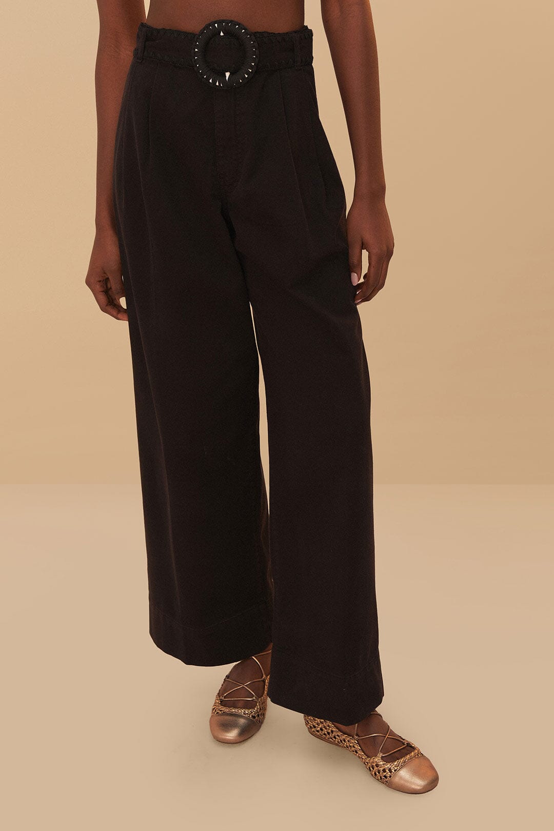 FARM Rio Sale by Type Black Twill Belted Wide Pants