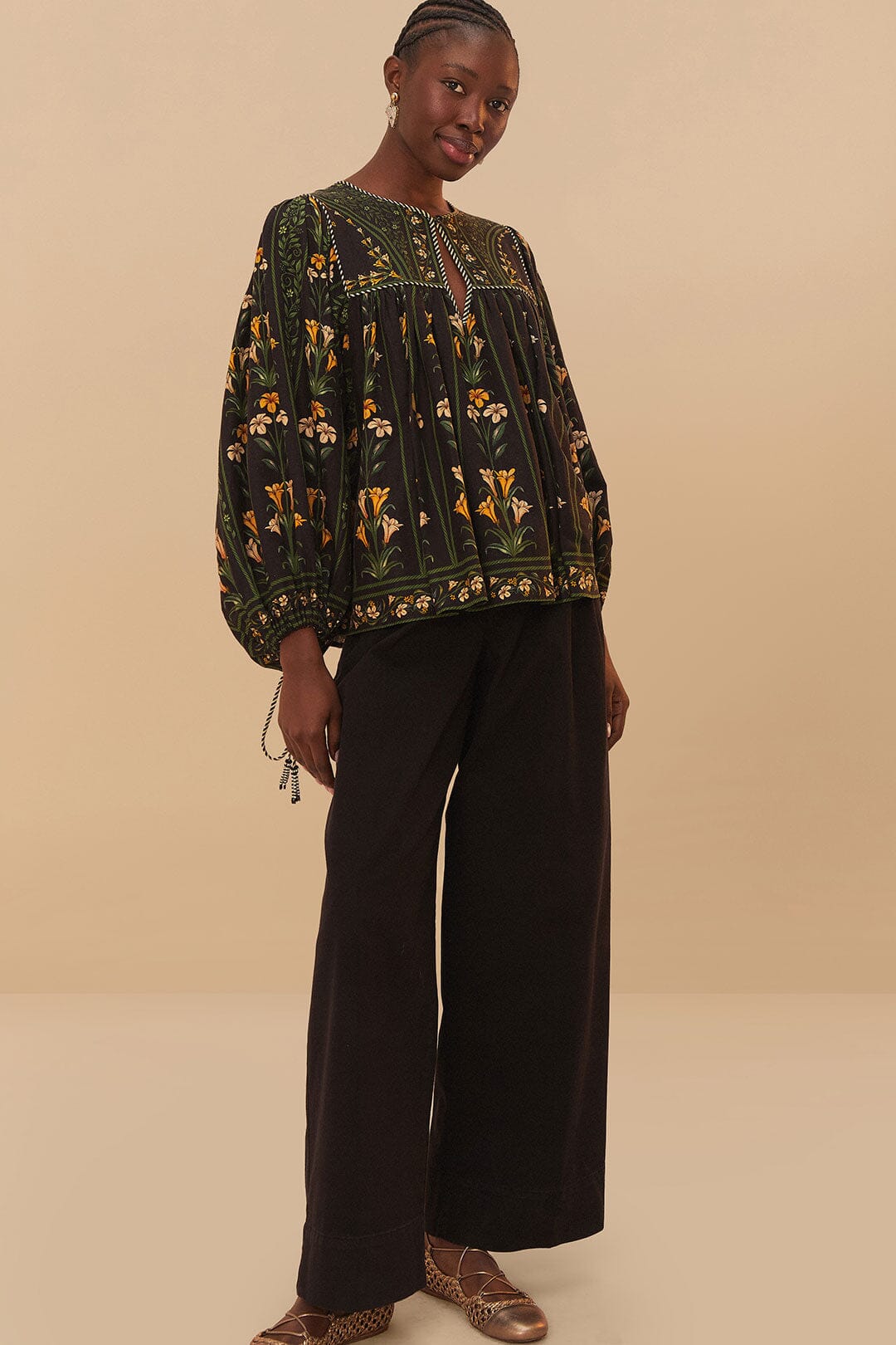 FARM Rio Sale by Type Black Twill Belted Wide Pants