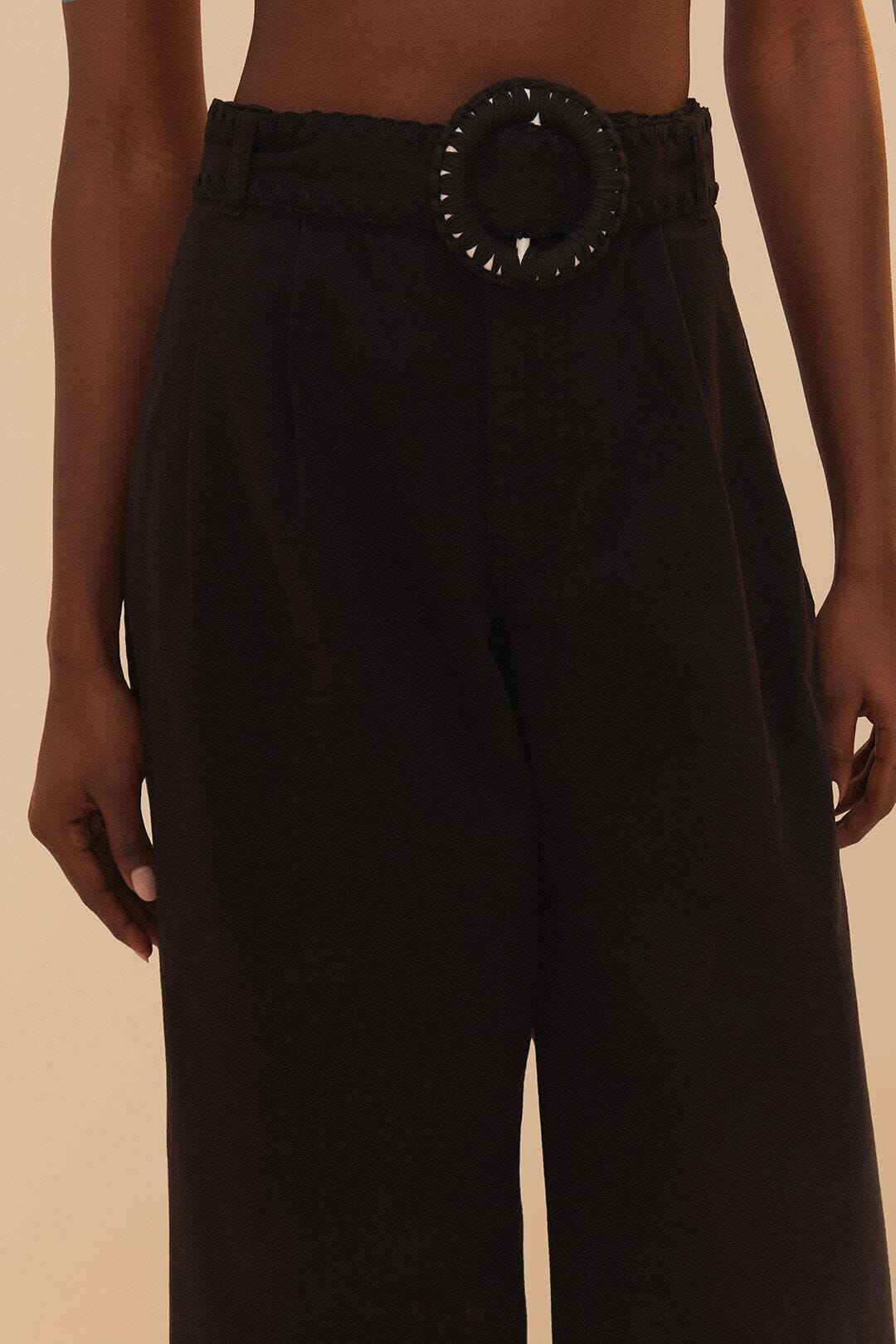 FARM Rio Sale by Type Black Twill Belted Wide Pants