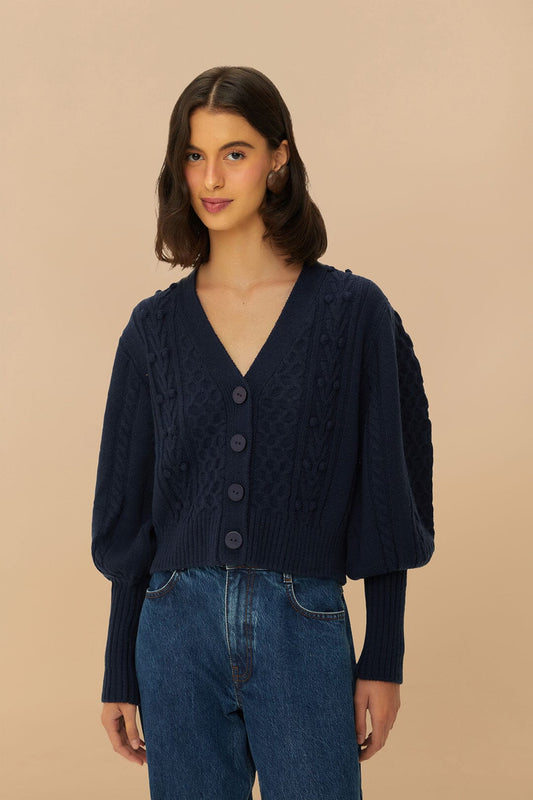 FARM Rio Sale by Type Navy Blue Mixed Stitches Knit Cardigan