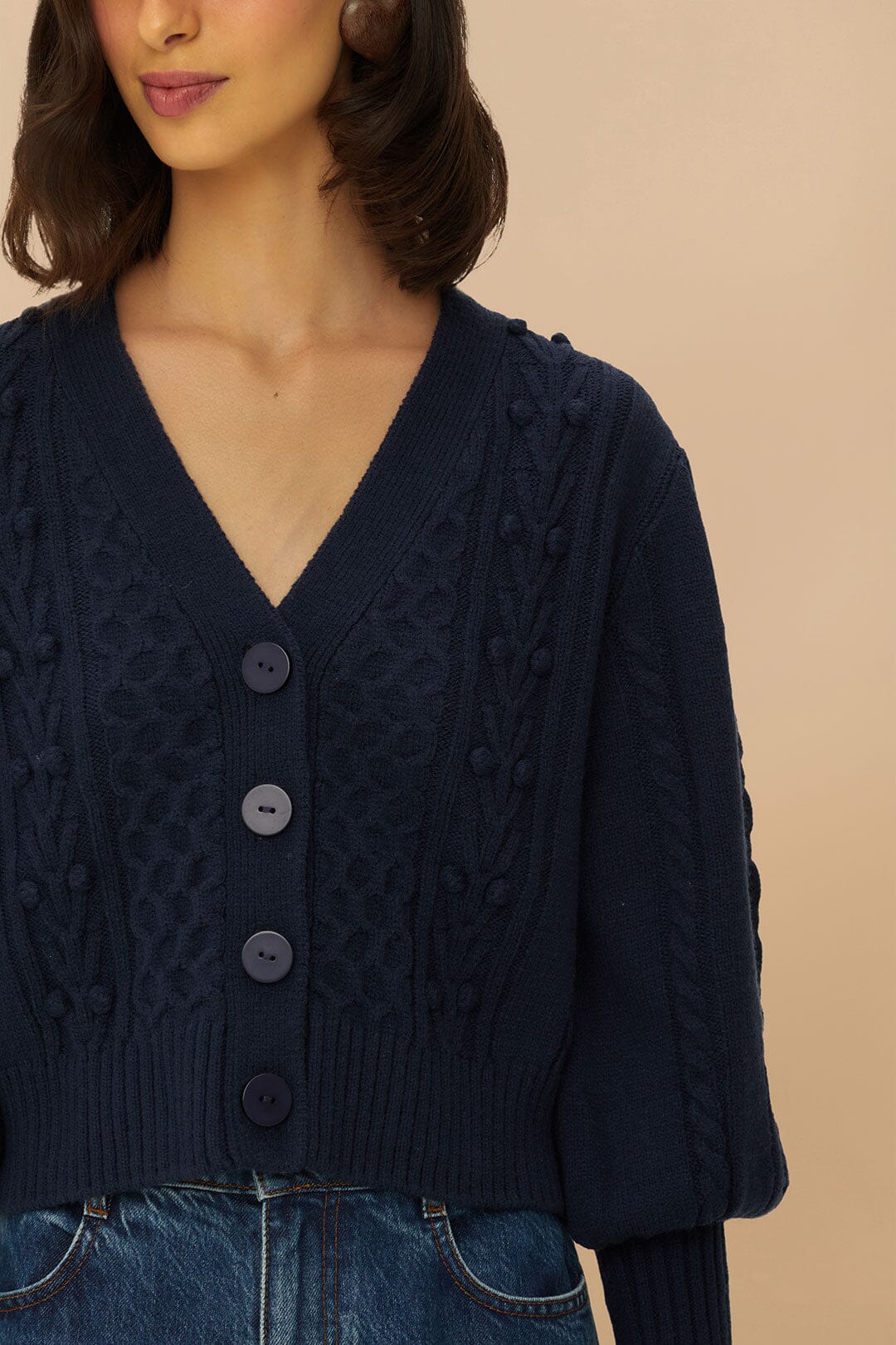 FARM Rio Sale by Type Navy Blue Mixed Stitches Knit Cardigan