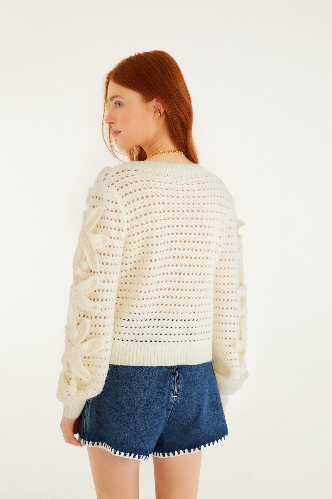 FARM Rio Sale by Type Off-White Crochet 3d Flowers Knit Cardigan